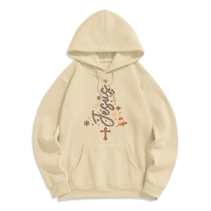 Christianartworkshop Felpa con cappuccio in poliestere foderata in pile con scritta "Gesù, Albero di Natale e Fede" - Beige - 2XL - image 0