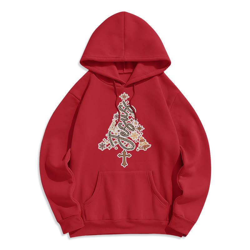 Christianartworkshop Felpa con cappuccio in poliestere foderata in pile con scritta "Gesù, Albero di Natale e Fede" - Rosso - 2XL - image 7