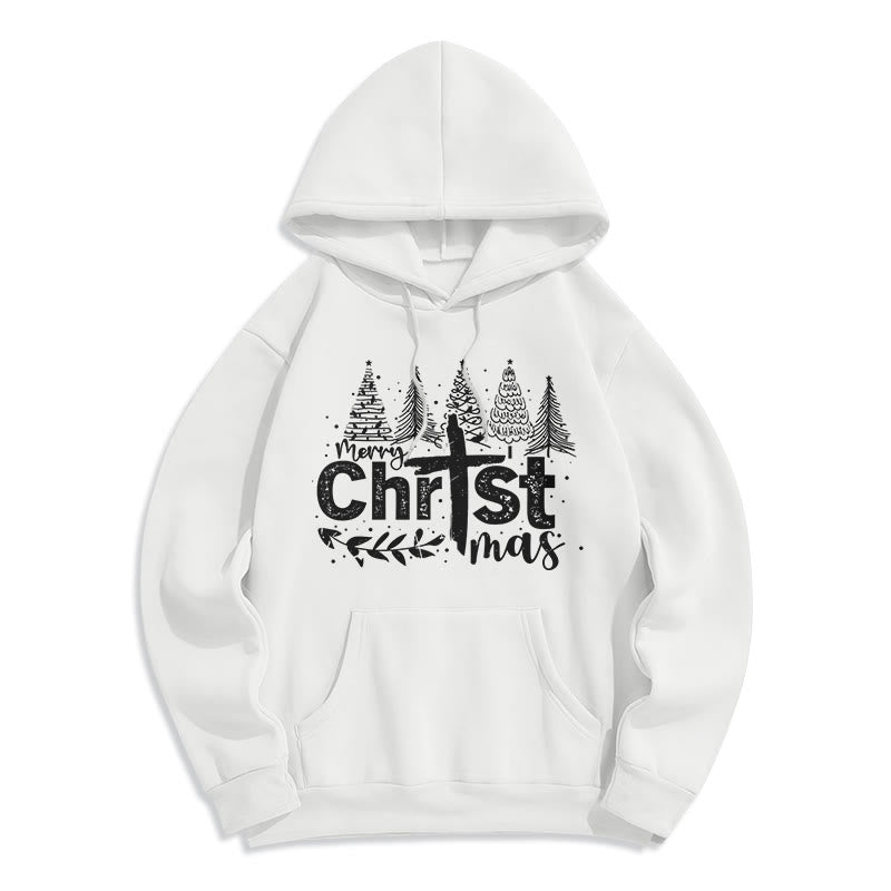 Christianartworkshop Felpa con cappuccio in poliestere foderata in pile con scritta "Croce, Albero di Natale e Fede" - Bianco - 2XL - image 5