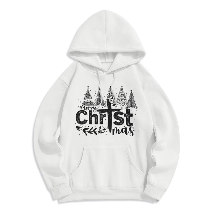 Christianartworkshop Felpa con cappuccio in poliestere foderata in pile con scritta "Croce, Albero di Natale e Fede" - Bianco - 2XL - image 5