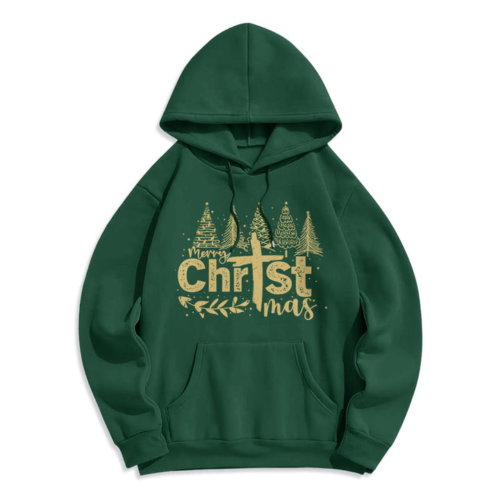 Christianartworkshop Felpa con cappuccio in poliestere foderata in pile con scritta "Croce, Albero di Natale e Fede" - Verde - 2XL - image 8