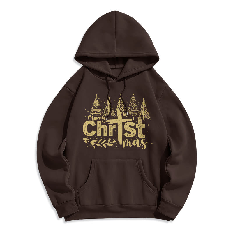 Christianartworkshop Felpa con cappuccio in poliestere foderata in pile con scritta "Croce, Albero di Natale e Fede" - Marrone - 2XL - image 6