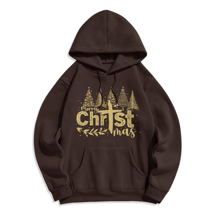 Christianartworkshop Felpa con cappuccio in poliestere foderata in pile con scritta "Croce, Albero di Natale e Fede" - Marrone - 2XL - image 6