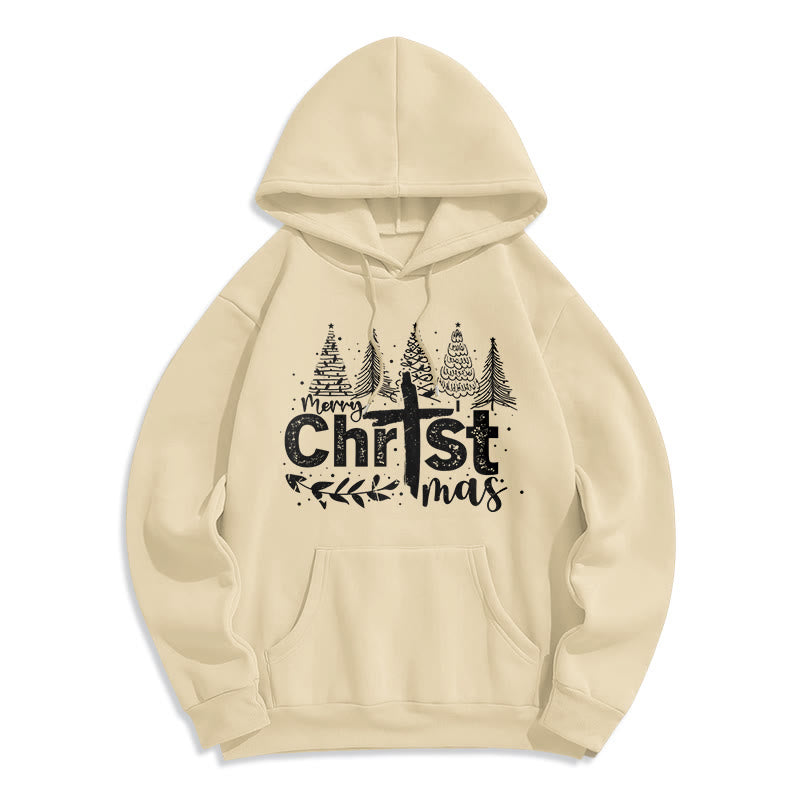 Christianartworkshop Felpa con cappuccio in poliestere foderata in pile con scritta "Croce, Albero di Natale e Fede" - Beige - 2XL - image 3