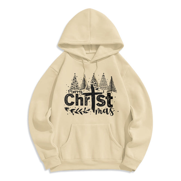 Christianartworkshop Felpa con cappuccio in poliestere foderata in pile con scritta "Croce, Albero di Natale e Fede" - Beige - 2XL - image 3