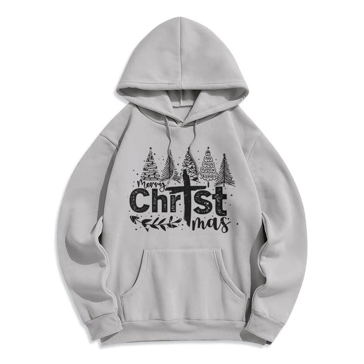 Christianartworkshop Felpa con cappuccio in poliestere foderata in pile con scritta "Croce, Albero di Natale e Fede" - Grigio - 2XL - image 4