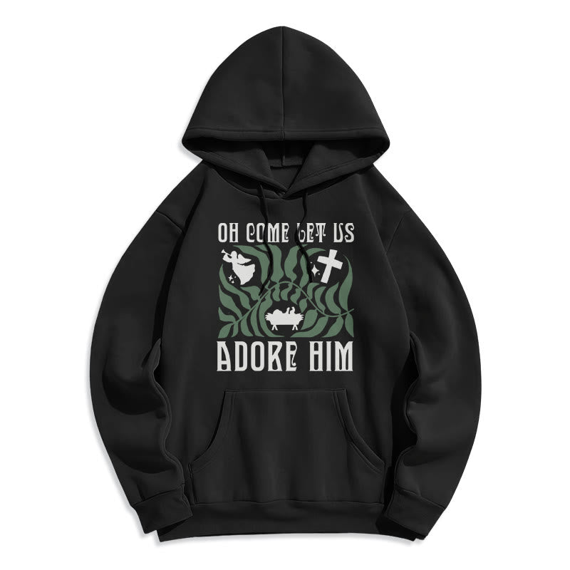 Christianartworkshop Oh Come Let Us Adore Him Christmas Tree Faith Felpa con cappuccio in poliestere foderata in pile - Nero - 2XL - image 8