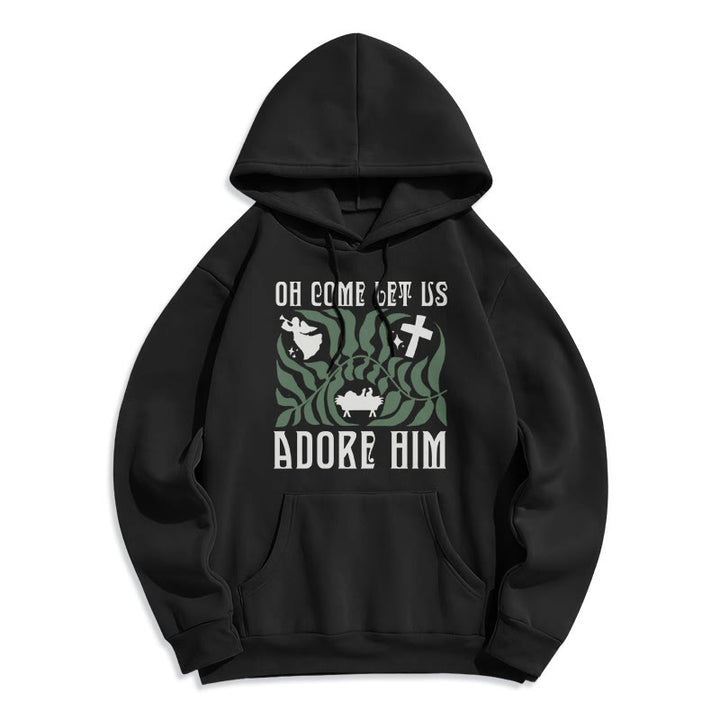 Christianartworkshop Oh Come Let Us Adore Him Christmas Tree Faith Felpa con cappuccio in poliestere foderata in pile - Nero - 2XL - image 8