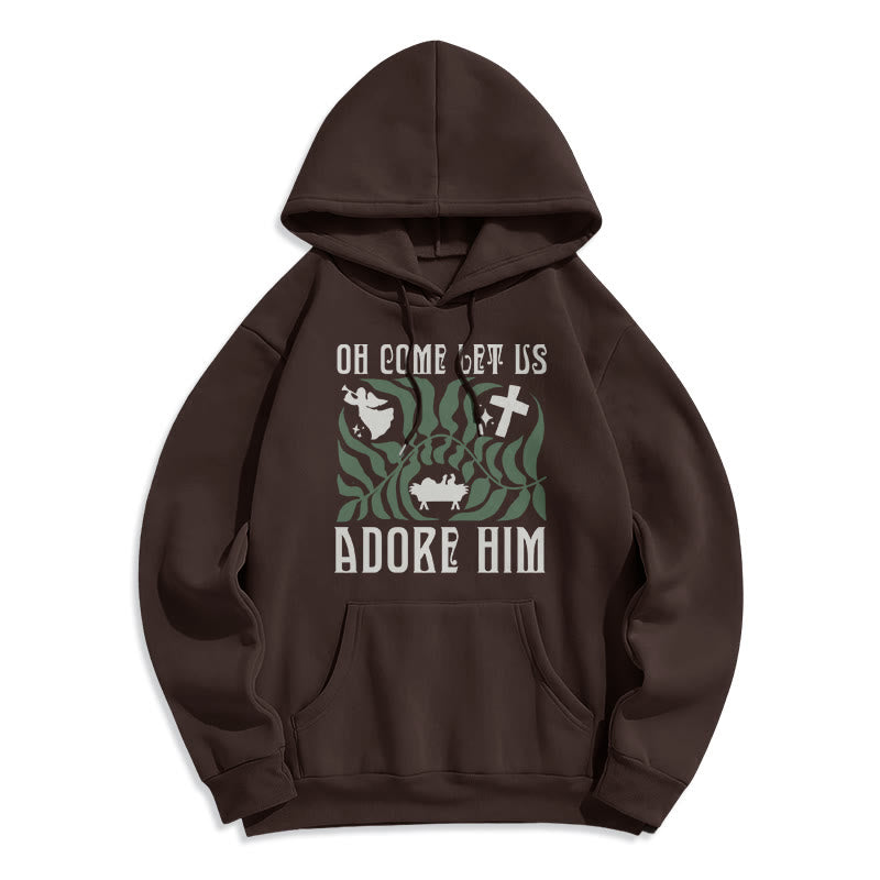 Christianartworkshop Oh Come Let Us Adore Him Christmas Tree Faith Felpa con cappuccio in poliestere foderata in pile - Marrone - 2XL - image 7