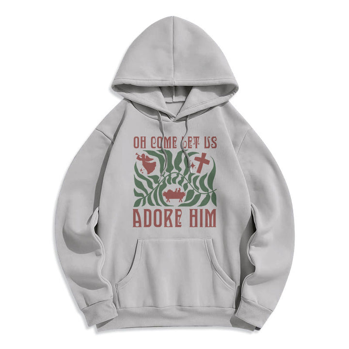 Christianartworkshop Oh Come Let Us Adore Him Christmas Tree Faith Felpa con cappuccio in poliestere foderata in pile - Grigio - 2XL - image 5