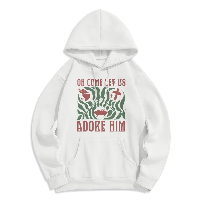 Christianartworkshop Oh Come Let Us Adore Him Christmas Tree Faith Felpa con cappuccio in poliestere foderata in pile - Bianco - 2XL - image 6
