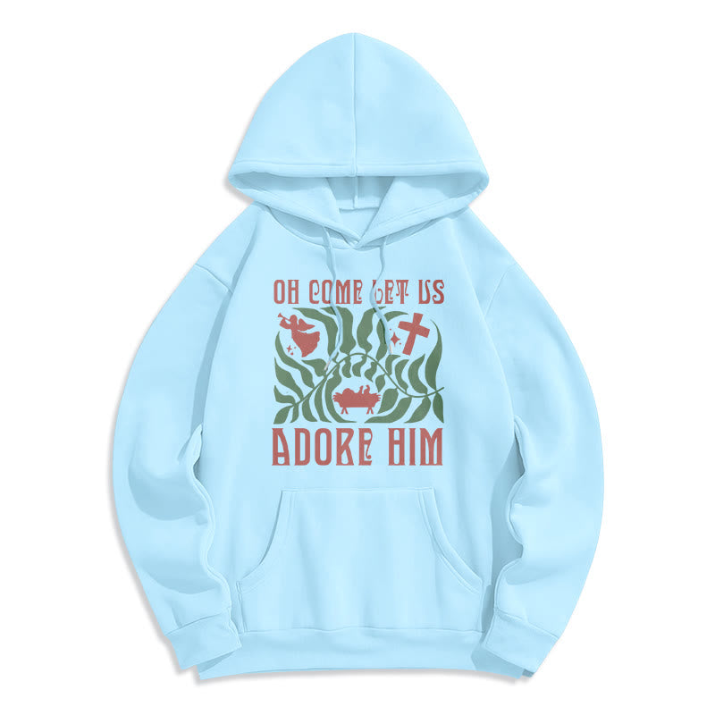 Christianartworkshop Oh Come Let Us Adore Him Christmas Tree Faith Felpa con cappuccio in poliestere foderata in pile - Blu - 2XL - image 3