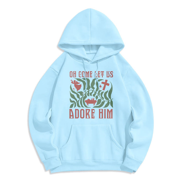 Christianartworkshop Oh Come Let Us Adore Him Christmas Tree Faith Felpa con cappuccio in poliestere foderata in pile - Blu - 2XL - image 3