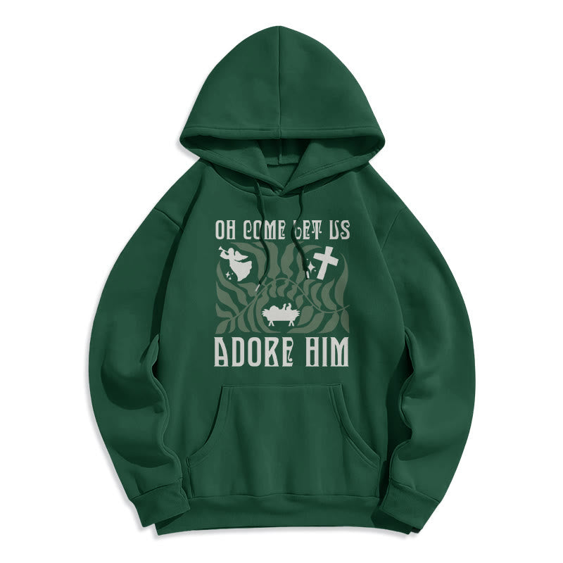 Christianartworkshop Oh Come Let Us Adore Him Christmas Tree Faith Felpa con cappuccio in poliestere foderata in pile - Verde - 2XL - image 0