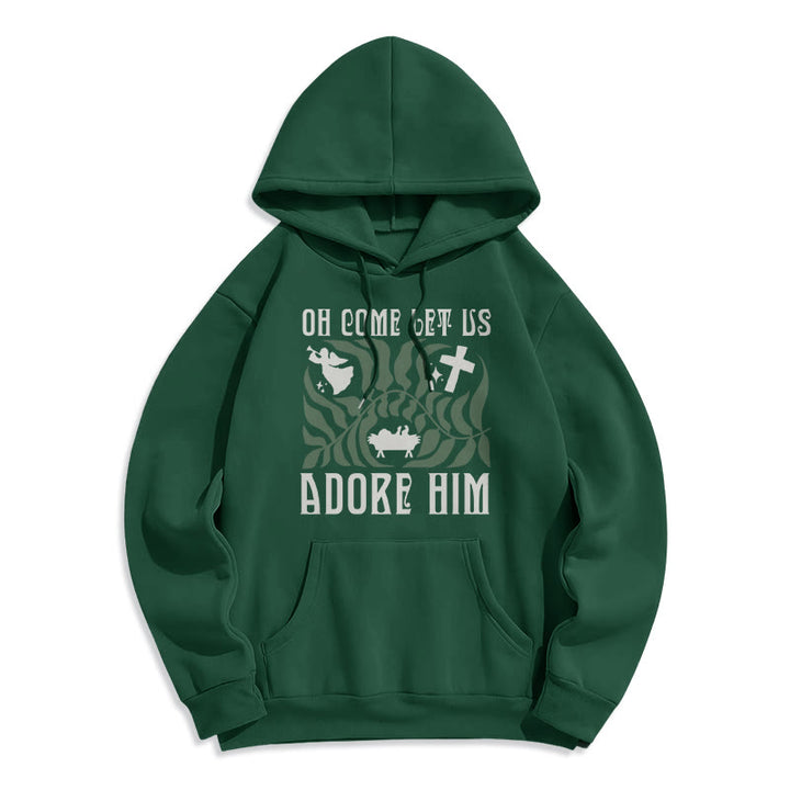 Christianartworkshop Oh Come Let Us Adore Him Christmas Tree Faith Felpa con cappuccio in poliestere foderata in pile - Verde - 2XL - image 0