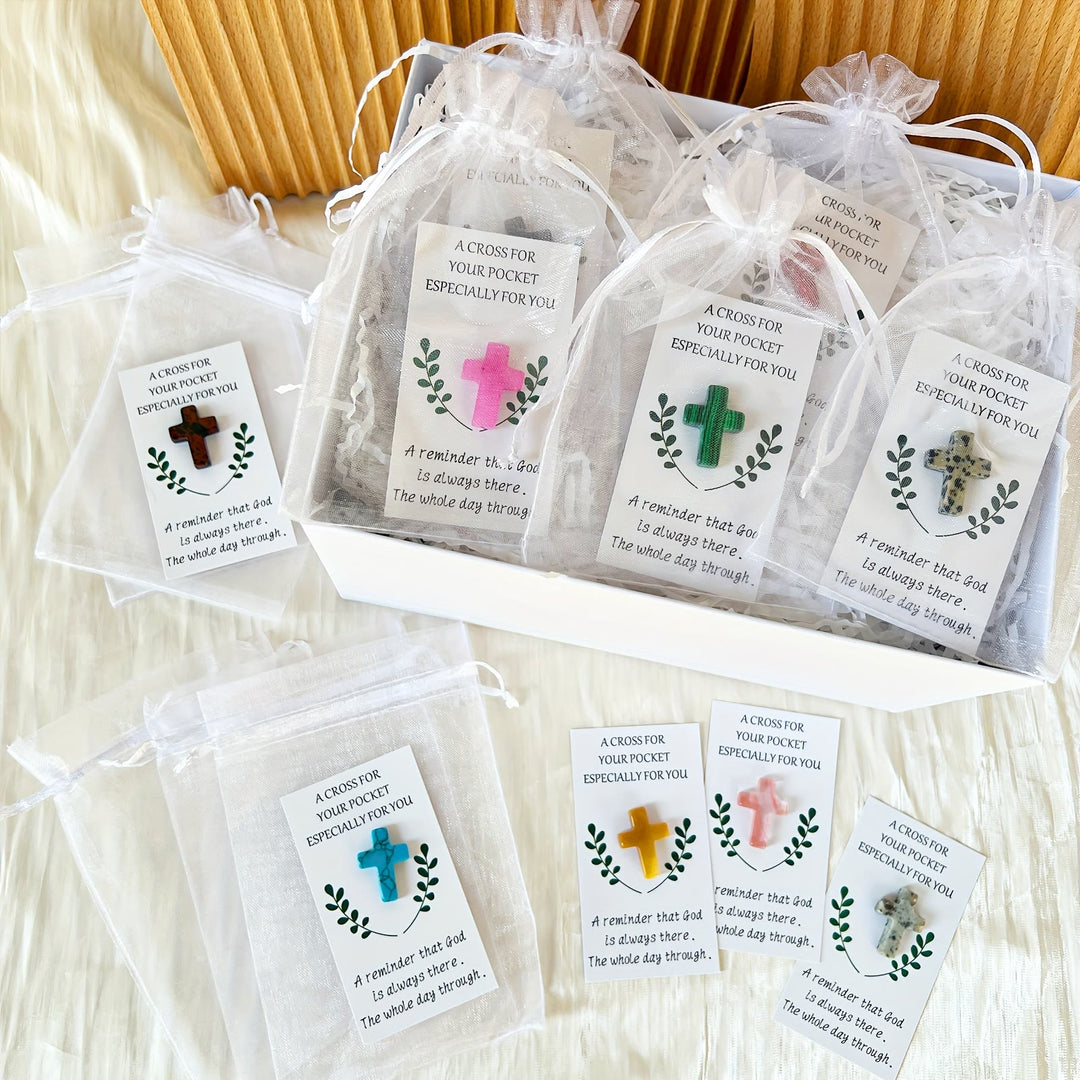Christianartworkshop Set di 10 croci tascabili assortite: simboli della presenza divina con materiali casuali - 10/Set (Materiale Radom) - image 0