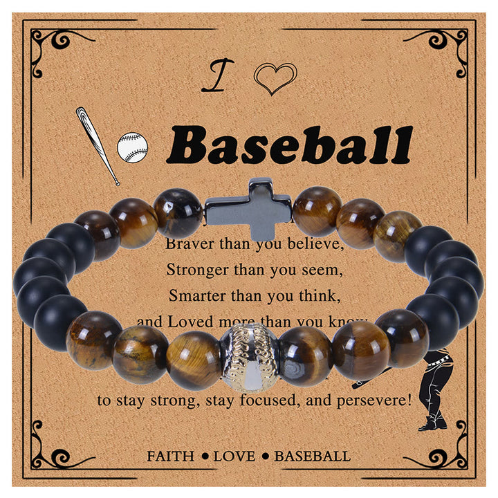 Christianartworkshop Bracciale sportivo in occhio di tigre e opaco: promemoria di forza costante per la vita quotidiana - Baseball - image 4