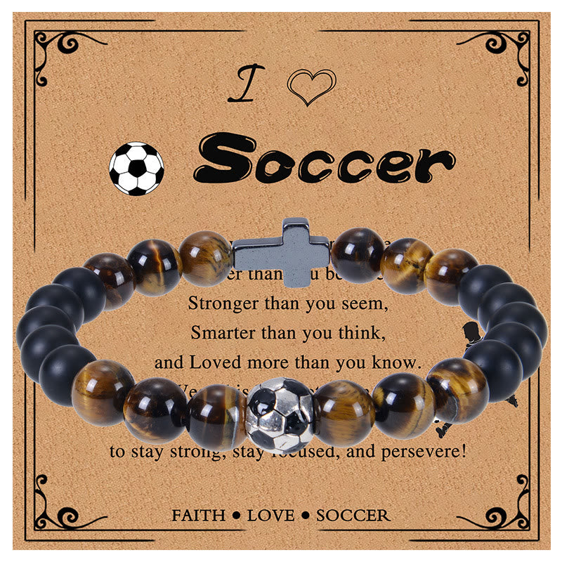 Christianartworkshop Bracciale sportivo in occhio di tigre e opaco: promemoria di forza costante per la vita quotidiana - Calcio - image 0