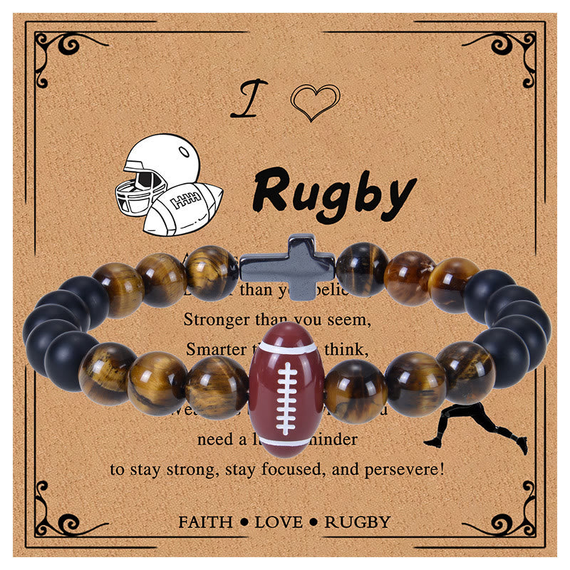 Christianartworkshop Bracciale sportivo in occhio di tigre e opaco: promemoria di forza costante per la vita quotidiana - Rugby - image 1