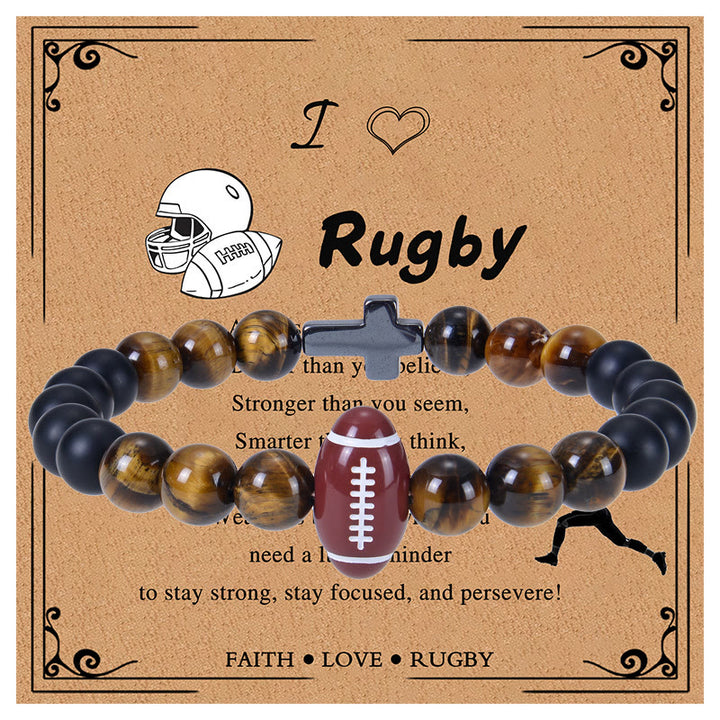 Christianartworkshop Bracciale sportivo in occhio di tigre e opaco: promemoria di forza costante per la vita quotidiana - Rugby - image 1