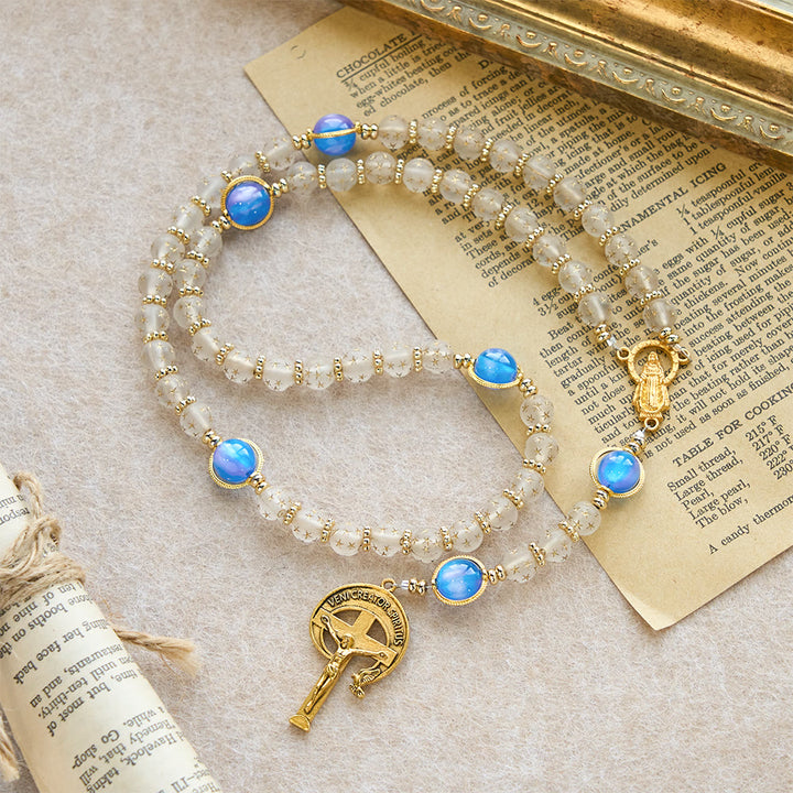 Rosario Christianartworkshop con perle bianche opache a forma di stella e blu mare con occhio di gatto: guida silenziosa per la devozione quotidiana - image 6