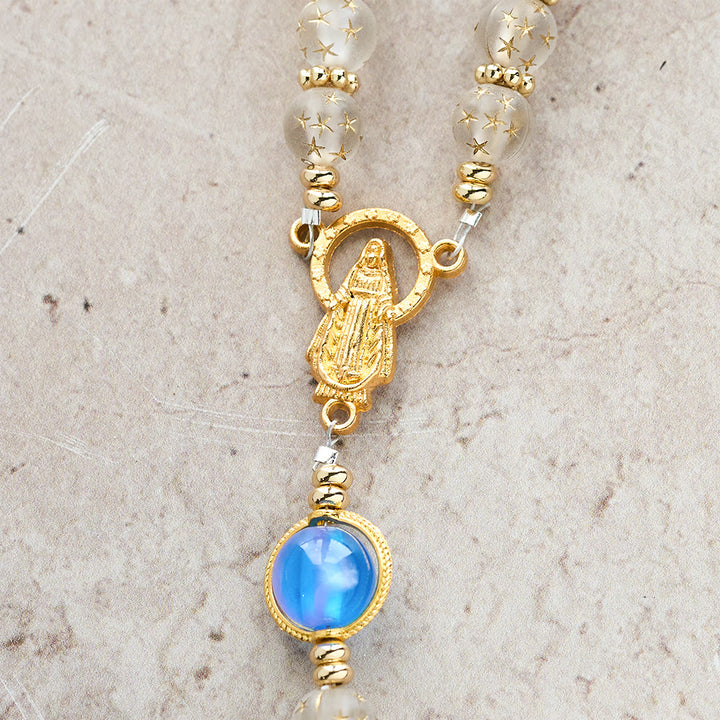 Rosario Christianartworkshop con perle bianche opache a forma di stella e blu mare con occhio di gatto: guida silenziosa per la devozione quotidiana - image 8