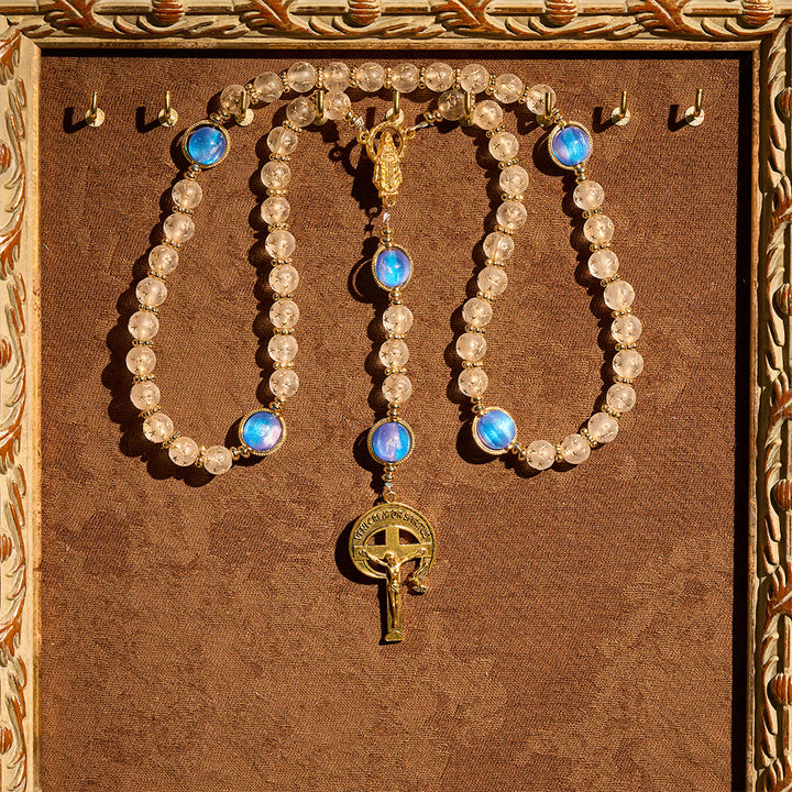 Rosario Christianartworkshop con perle bianche opache a forma di stella e blu mare con occhio di gatto: guida silenziosa per la devozione quotidiana - image 2
