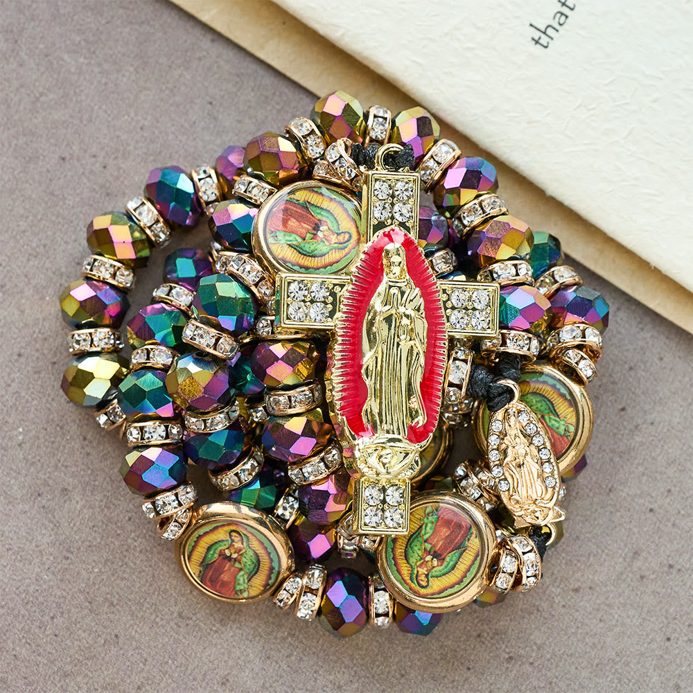 Christianartworkshop Rosario con grani di poliedro iridescente e croce della Madonna: promemoria di grazia costante - image 7