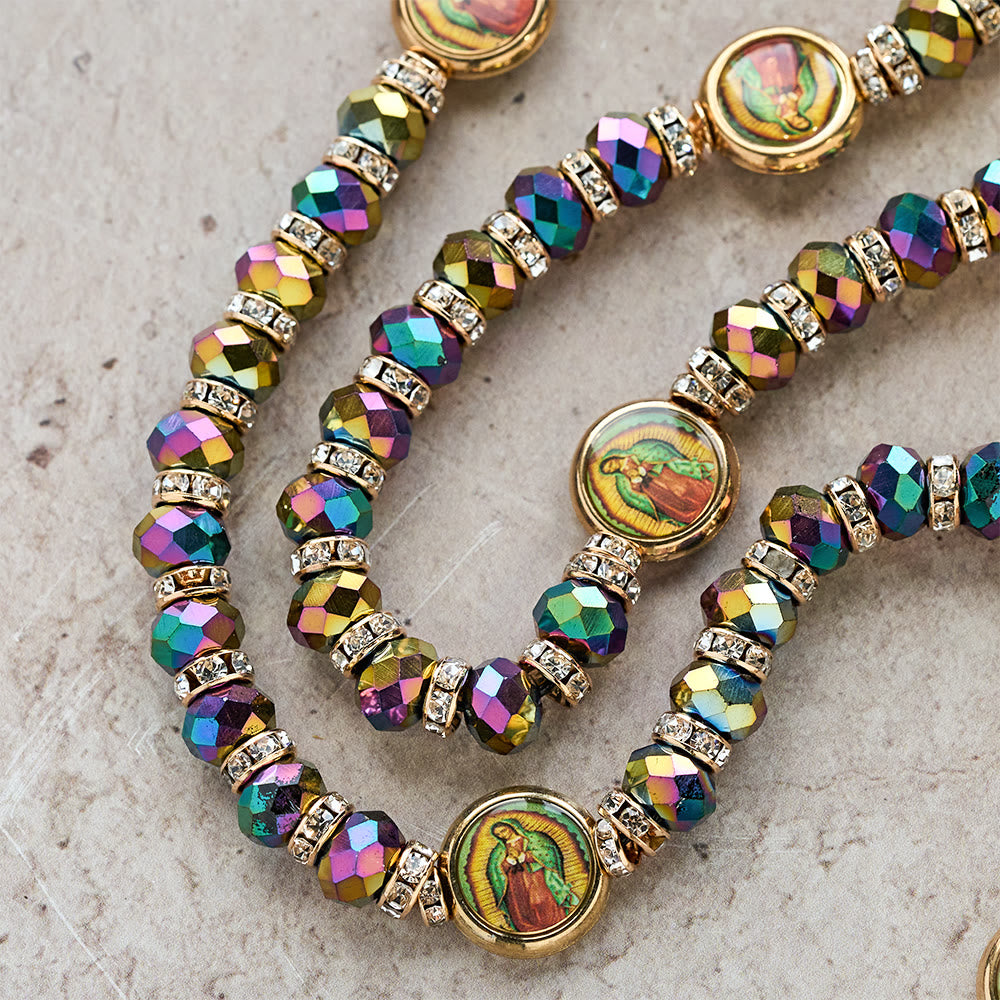 Christianartworkshop Rosario con grani di poliedro iridescente e croce della Madonna: promemoria di grazia costante - image 8