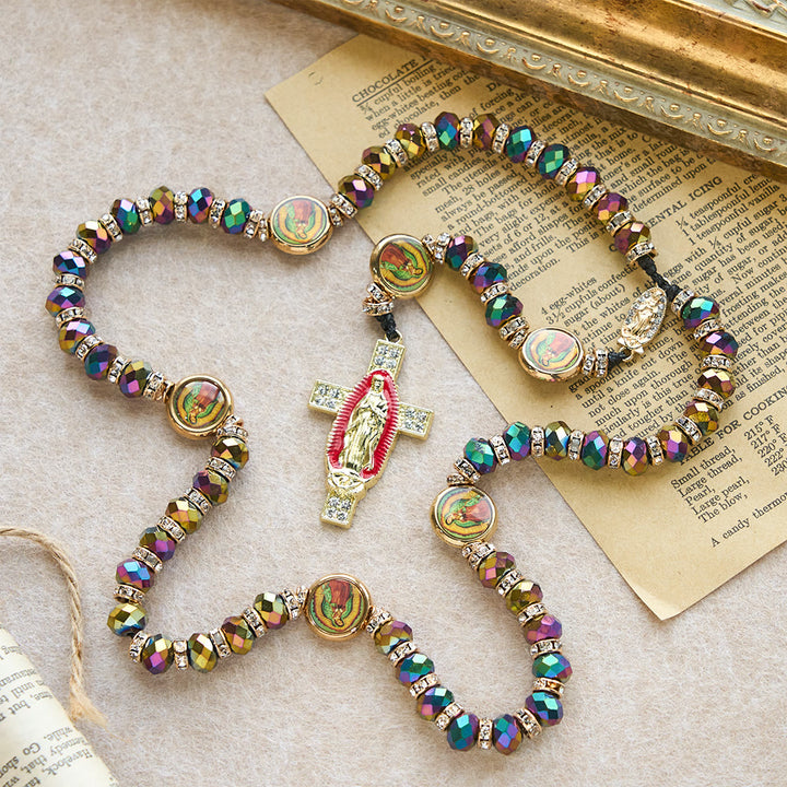 Christianartworkshop Rosario con grani di poliedro iridescente e croce della Madonna: promemoria di grazia costante - image 6