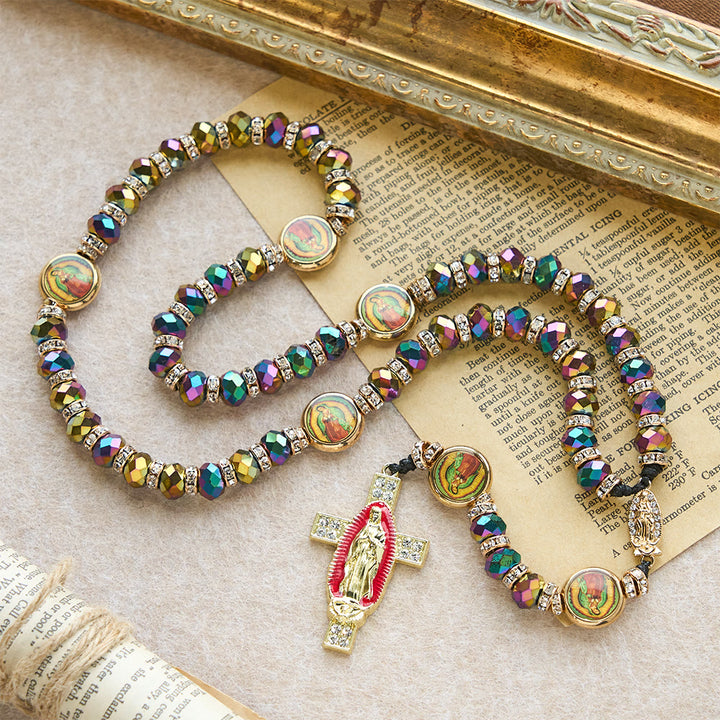 Christianartworkshop Rosario con grani di poliedro iridescente e croce della Madonna: promemoria di grazia costante - Rosario della Madonna - image 0