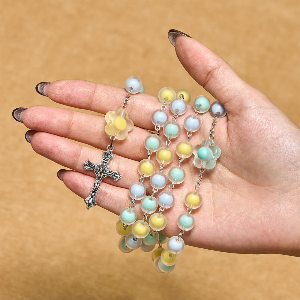 Christianartworkshop Rosario floreale pastello con medaglia del cuore di Gesù: dolce compagno di fede per la preghiera - image 1