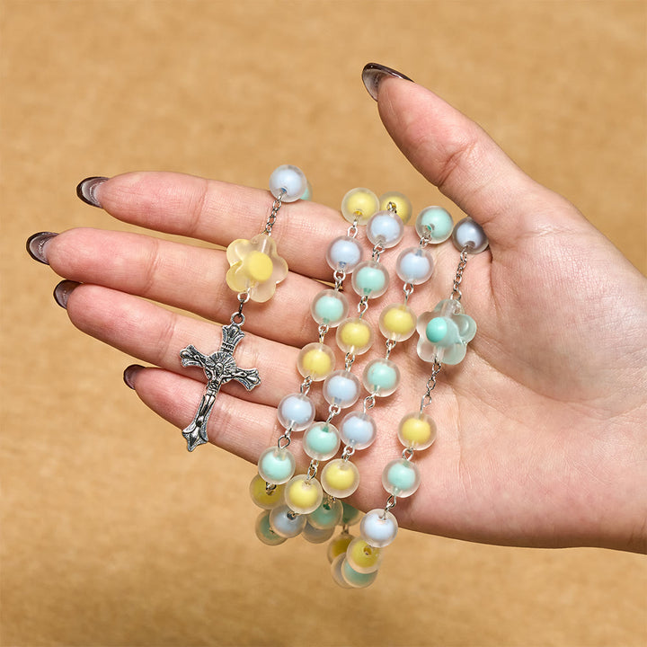 Christianartworkshop Rosario floreale pastello con medaglia del cuore di Gesù: dolce compagno di fede per la preghiera - image 1