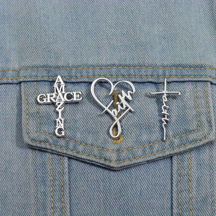 Spilla da bavero con croce e frase Christianartworkshop : simbolo di fede divina per l'abbigliamento - Set di 3 - image 0