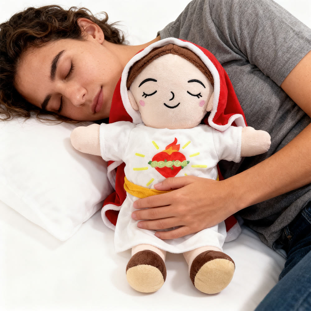 Christianartworkshop Bambola di peluche Grace rossa e blu con musica rilassante e rilassante - image 3