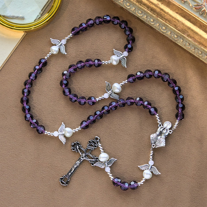 Christianartworkshop Rosario viola con ghirlanda di angeli: Lascia che gli angeli intreccino la grazia nelle tue preghiere - Fede avvolta dagli angeli - image 0
