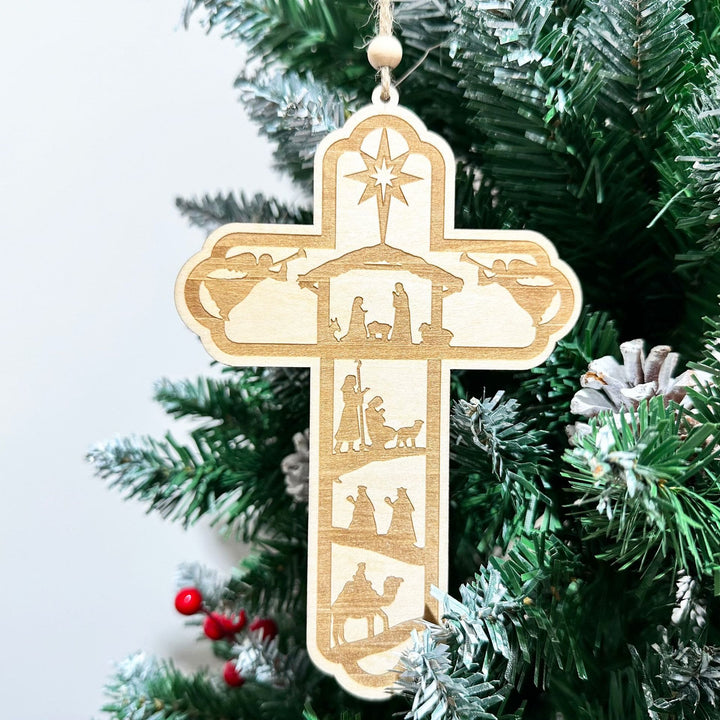 Christianartworkshop Decorazione a croce della Natività con Stella Guida: promemoria di fede tattile per gli alberi - Attraverso - image 0