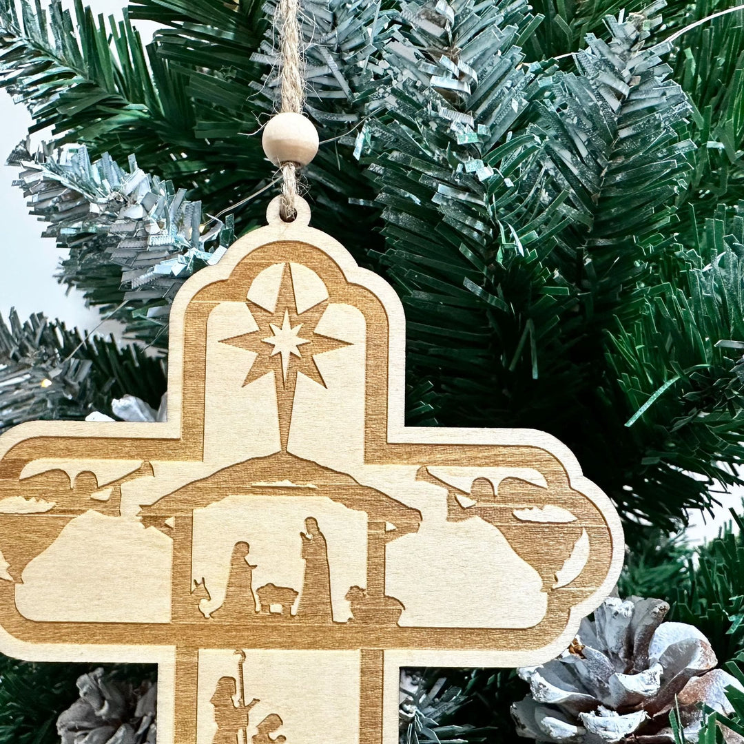 Christianartworkshop Decorazione a croce della Natività con Stella Guida: promemoria di fede tattile per gli alberi - image 1
