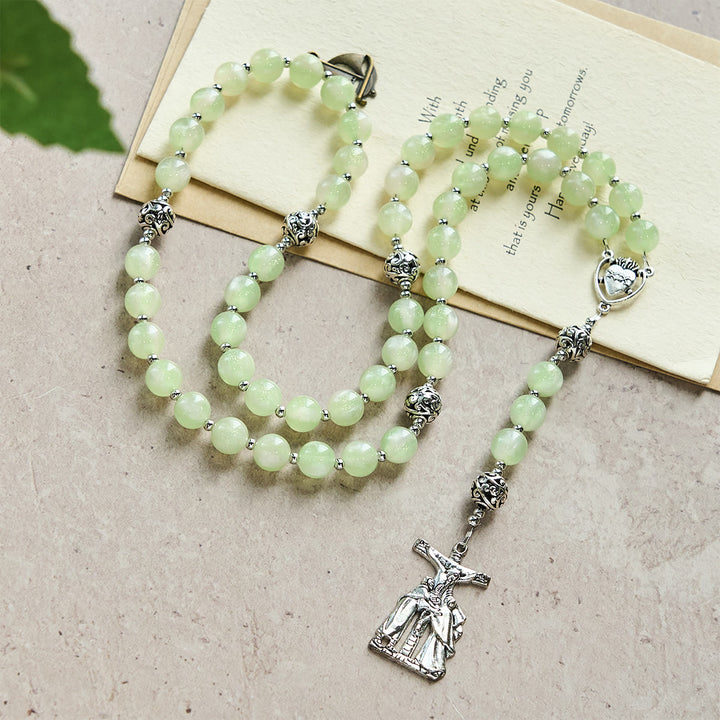 Rosario che cambia colore da verde a rosso con raggi UV di Christianartworkshop: perline Starlight e croce devozionale di Cristo - image 6