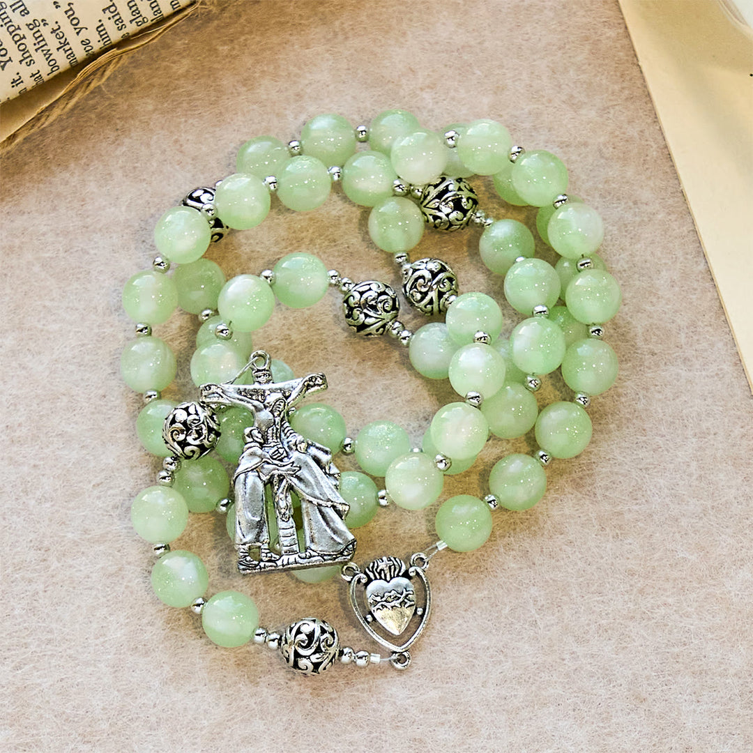 Rosario che cambia colore da verde a rosso con raggi UV di Christianartworkshop: perline Starlight e croce devozionale di Cristo - image 9