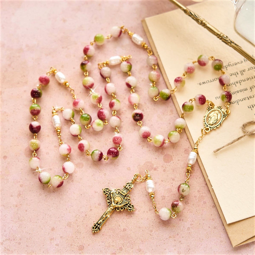 Christianartworkshop Rosario in tormalina vibrante con catena dorata e crocifisso di Cristo - image 2