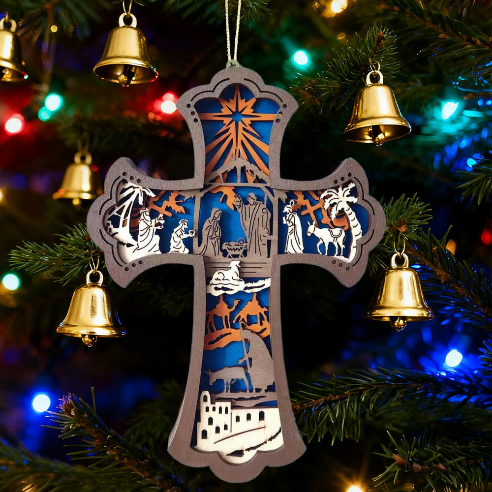 Christianartworkshop Decorazioni da appendere a forma di croce e natività colorate: un elegante simbolo di fede per le decorazioni natalizie - image 1