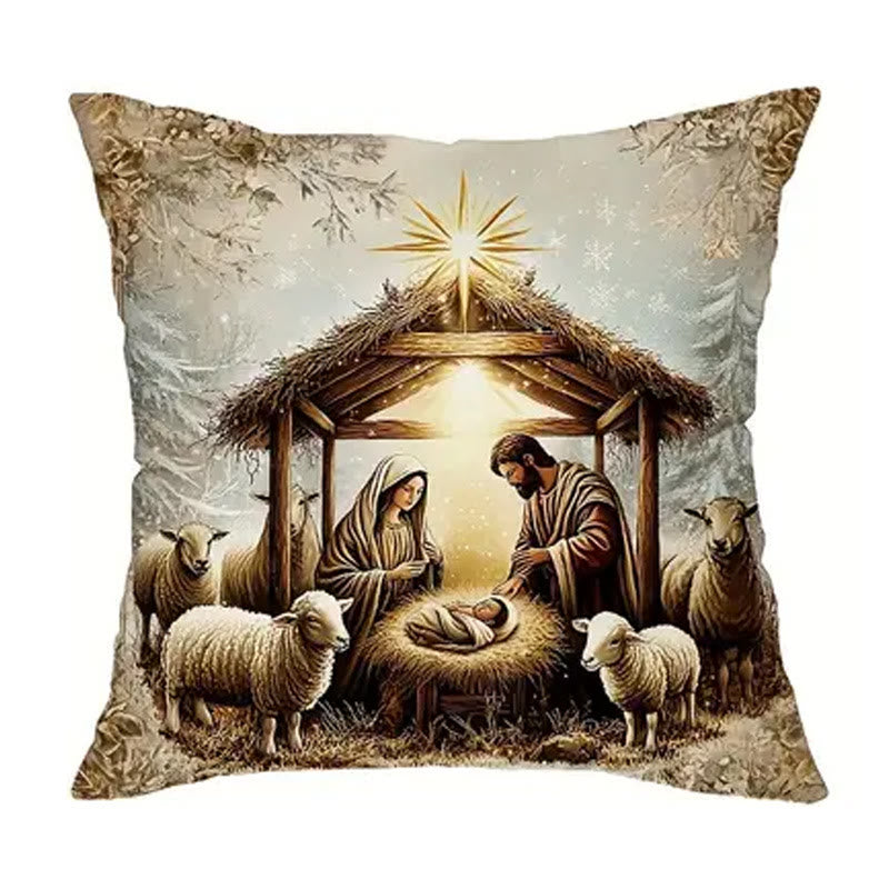 Cuscino a tema Natività Christianartworkshop da 4 pezzi: compagno silenzioso per le zone giorno - D - 19,7''*19,7''/50*50cm - image 9