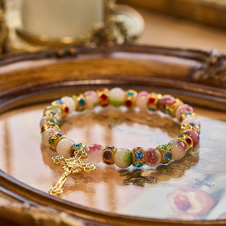 Christianartworkshop Bracciale devozionale scintillante in tormalina con crocifisso dorato decorato - image 2