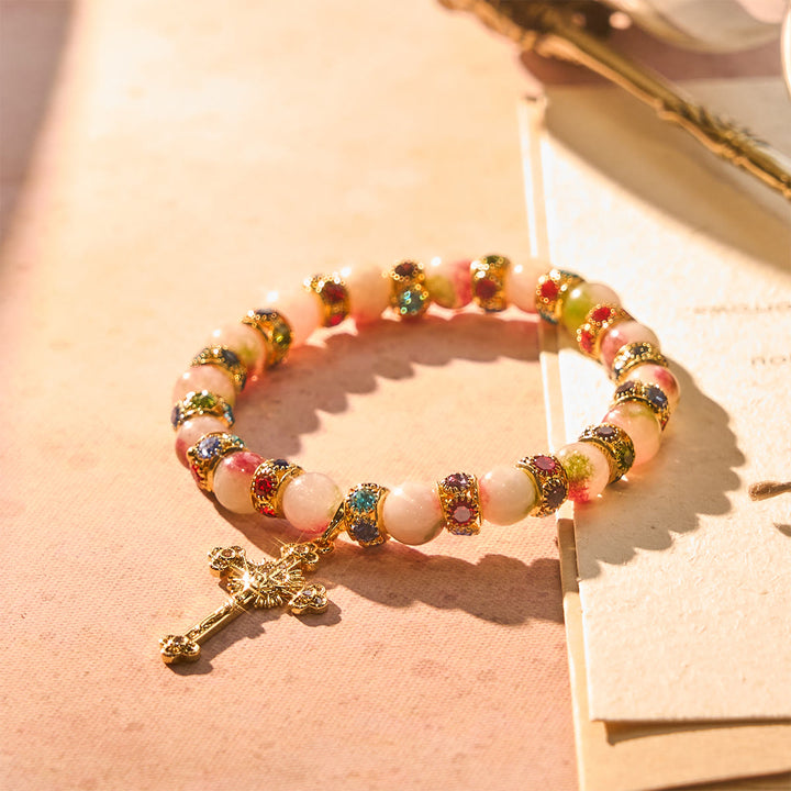 Christianartworkshop Bracciale devozionale scintillante in tormalina con crocifisso dorato decorato - image 6