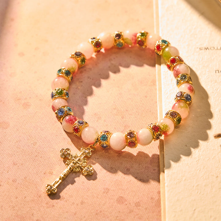 Christianartworkshop Bracciale devozionale scintillante in tormalina con crocifisso dorato decorato - image 5