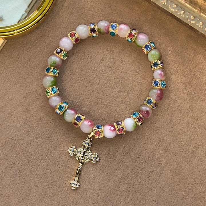 Christianartworkshop Bracciale devozionale scintillante in tormalina con crocifisso dorato decorato - image 7