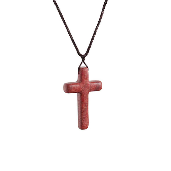 Collana con croce in legno di sandalo rosso realizzata a mano da Christianartworkshop: semplice devozione, da indossare tutti i giorni - 3.8 (cerchio rotondo) - image 9