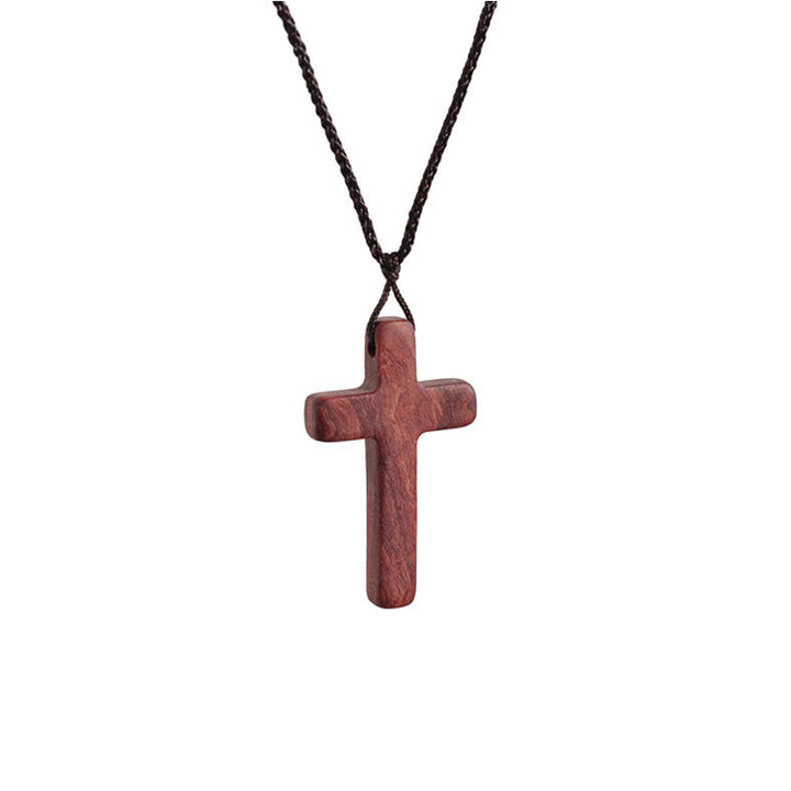 Collana con croce in legno di sandalo rosso realizzata a mano da Christianartworkshop: semplice devozione, da indossare tutti i giorni - 3.8 (Cerchio piatto) - image 7