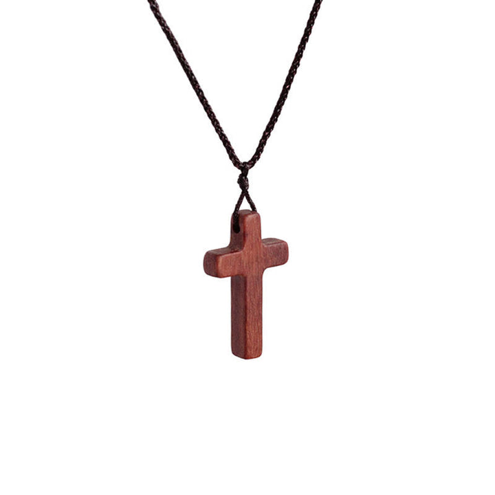 Collana con croce in legno di sandalo rosso realizzata a mano da Christianartworkshop: semplice devozione, da indossare tutti i giorni - 3 cm (bordo piatto) - image 6